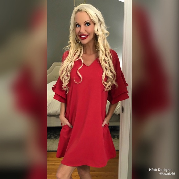 🛍LAST 1! Tiered Ruffle Fully Lined Pocket Dress - Picture 4 of 7